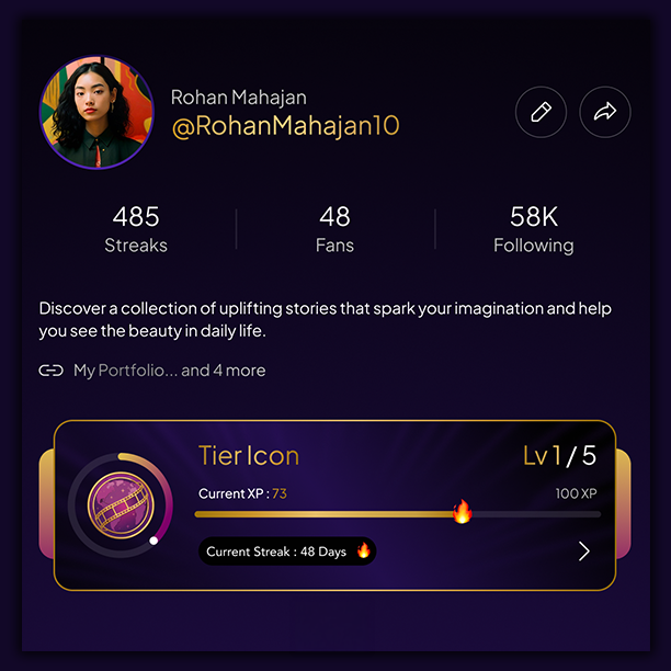 Earn XP, build streaks and level up with merch, access, experiences and recognition. Get rewarded for watching.